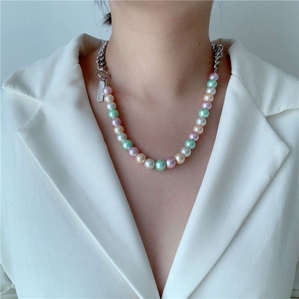 

hbp fashion ins style small public treasure colorful bright bead chain splicing temperament tiaodi short necklace choker, Silver