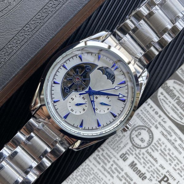 

deluxe fashion men's five-pin series wrist watch automatic mechanical watch designer watch brand stainless steel strap, Slivery;brown