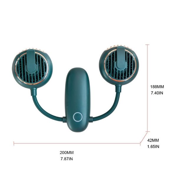 

portable hanging neck fan with dual wind head hands 3 speeds air cooler f42b