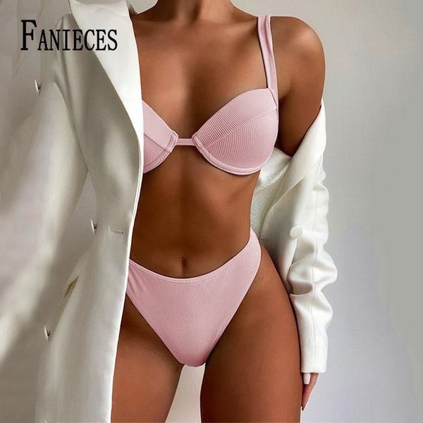

women's swimwear fanieces chic solid color bikini set women push up padded female biquini brazilian beach swimming holiday bathing suit, White;black