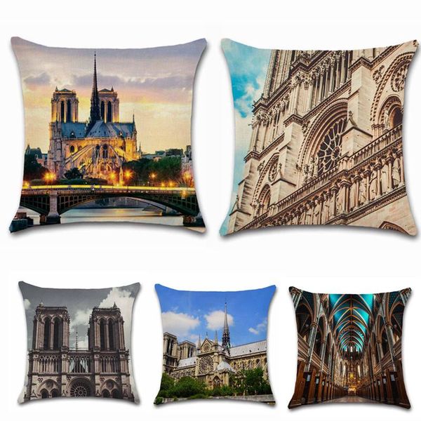 

notre dame de paris art printed church gothic building cushion cover pillowcase chair seat home sofa decoration kids friend gift