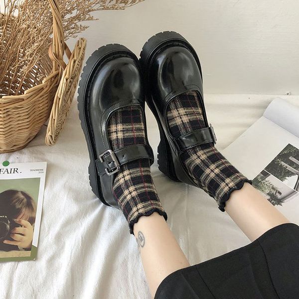 Black Platform Platform Both Towow Mouth Shoes Giapponese Donne All-Match Testa rotonda Retro College Style Big Head Doll Shoes Shoes