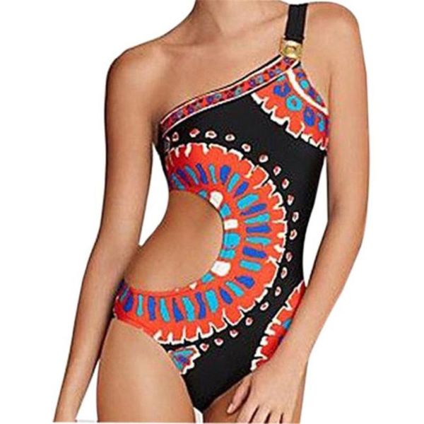 

bras sets women fashion printing backless swimsuit one shoulder bodysuit beachwear swimwear bathing suit biquini, Red;black