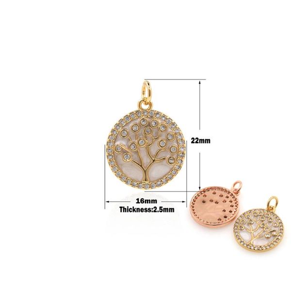 

charms cubic zirconia tree of life pendant necklace ladies round enamel gold filled jewelry accessories fashion matching, Bronze;silver