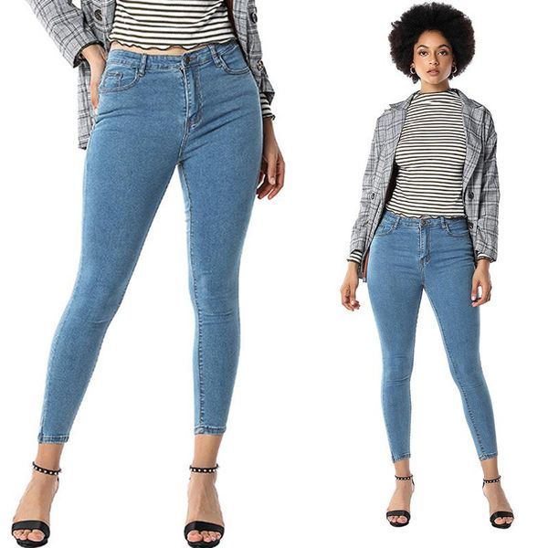 

women's jeans thin trend 2021 foot pants denim leggings stretch high waist women soil show, Blue