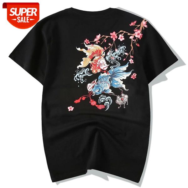 

japanese goldfish hip hop t shirt men harajuku tshirt summer oversized tshirt streetwear summer casual kanji cotton #jx7u, White;black