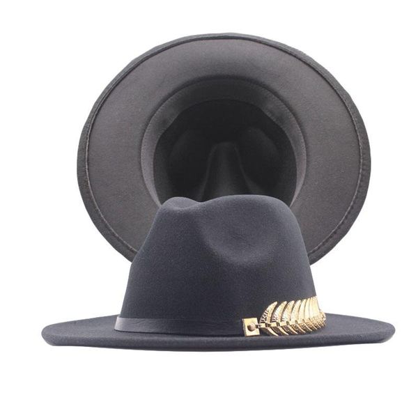 

stingy brim hats wool fedora hat for women men australian felt wide belt buckle vintage jazz couple cap winter chapeau femme, Blue;gray