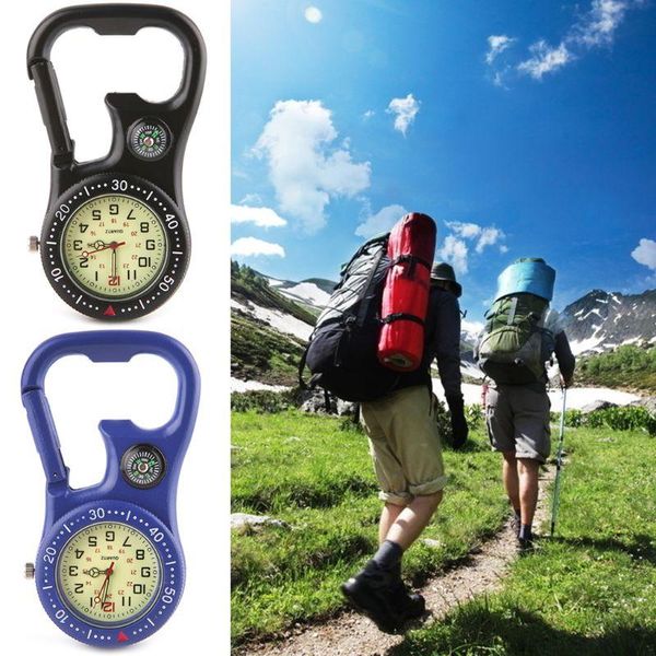 

outdoor gadgets rock climbing carabiner luminous watch hang buckle compass bottle opener analog display quartz movement