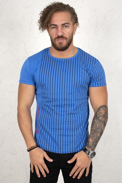 

Blue Striped Writing Embroidered Men 's Tee Shirt 2002034 Tpoo, White;black