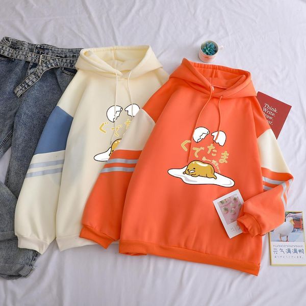 

cute lovely lazy egg yolk printed gudetama sweatshirts women fashion streetwear contrast color hip hop hoodies female clothes, Black
