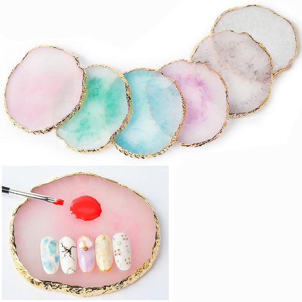 

nail art kits 1pc round resin agate stone color palette gel polish pallet mixing drawing paint plate pad manicure display shelf