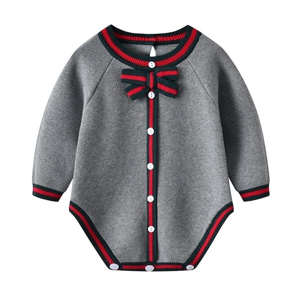 Baby Bodys Kleidung Herbst Casual Grau Gestrickte Neugeborenen Overalls für Kleinkind Jungen Mädchen Onesie Winter Kinder Outfits 210309