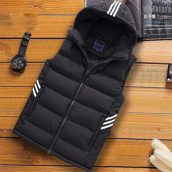 

new men's hooded 2021 manly stripe sleeveless jacket with zipper pocket gilet casual cotton male vest plus size 5xl lxaa, Black;white
