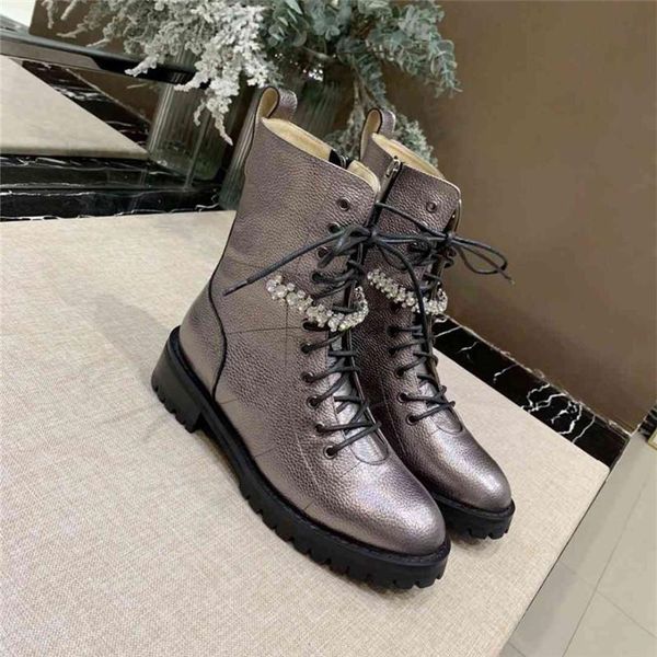 

boots women's leather ankle solid color black round toe winter low heel zipper-sid lace-up crystal comfortable rome