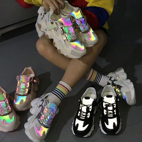

women jagger designer reflective running shoes sports womens chunky trainers athletic woman casual female jogging footwear, Black