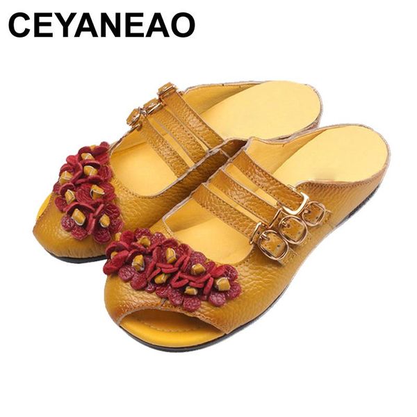 

ceyaneao summer shoes with flat soles, women's shoes made of genuine leather, soft sole, open toe sandals, women's, Black