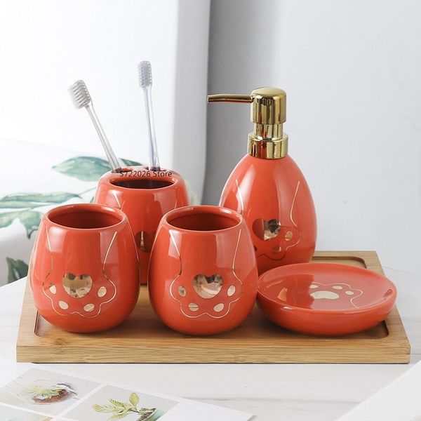 

bath accessory set simple ceramic bathroom supplies soap dispenser / toothbrush holder box couple mouthwash cup tray wash