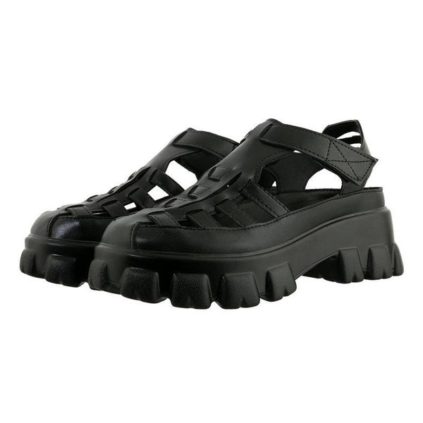 

sandals 2021 thick platfom women open toe high heels female shoes summer simple style rivets buckle size 29-46, Black