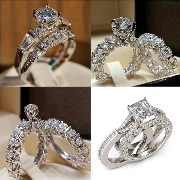 

wedding rings uilz luxury shiny white gold color cubic zirconia finger ring promise bridal engagement double for women url1006, Slivery;golden