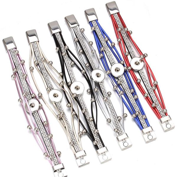 

new fashion multilayer leopard leather snap bracelets fit 18mm snap button charms diy snap jewelry for women m jlliqs, Golden;silver