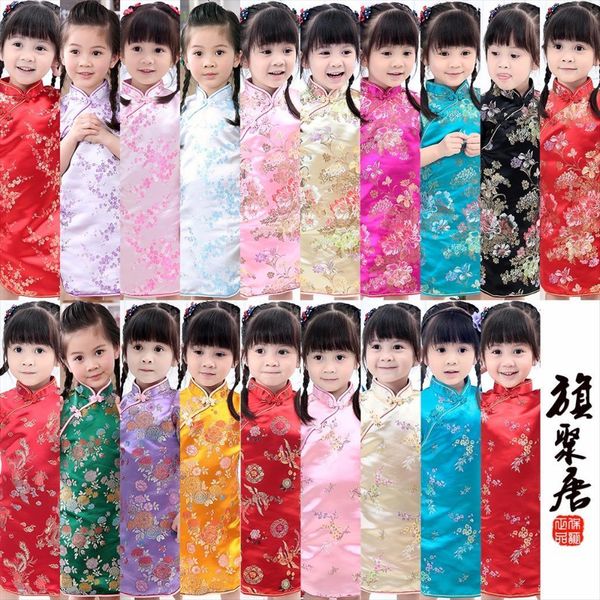 

floral baby qipao girl kid dress chinese style chi pao cheongsam year childrens clothes, Red;yellow