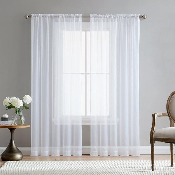 

2pcs super soft great hand feeling white tulle curtains for living room decoration modern veil chiffon solid sheer voile