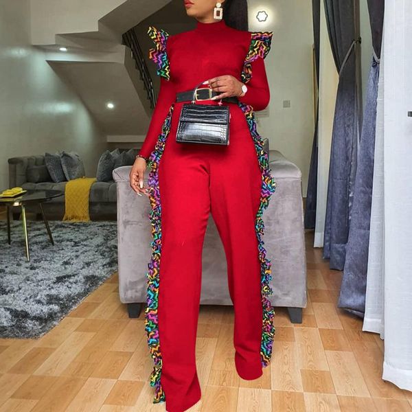 

women's jumpsuits & rompers african women long jumpsuit red lady 2021 elegant office workwear female playsuits femme wide legs pants, Black;white
