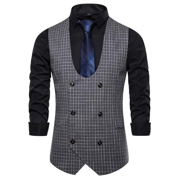 

men's vests party waistcoats & for men fashion double-breasted stage u-neck vest unique design lattice black gray navy, Black;white