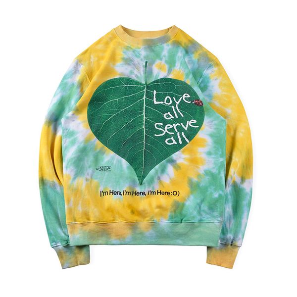 

2020 ins hip hop stars love all serve all tie dye leaf high street hoodie skateboard sweatshirt men women hoodie, Black
