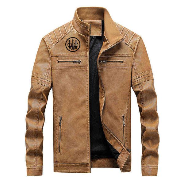 Britischen Stil Zipper Mäntel Männer Frühling BERETTA Marke Druck Anpassbare Einfarbig Fleece Zipper Leder Jacke Herren Trend Y1109