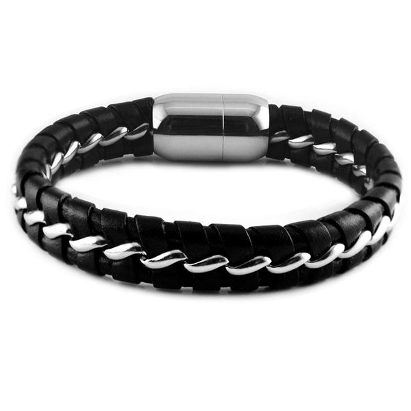 

charm bracelets bridal jewelry for women fashion hand woven genuine leather with magnet clasp wholesale 316 stainless steel men bangle, Golden;silver