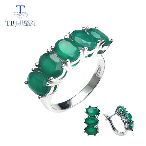 

bracelet, earrings & necklace tbj,natural green agate jewelry set ring and earring in 925 sterling silver fine for women daily wear as valen, Black