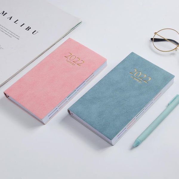 

notepads 2022 year journal daily weekly monthly planner pu cover organizer agenda school office a6 schedule notebook stationery gifts, Purple;pink