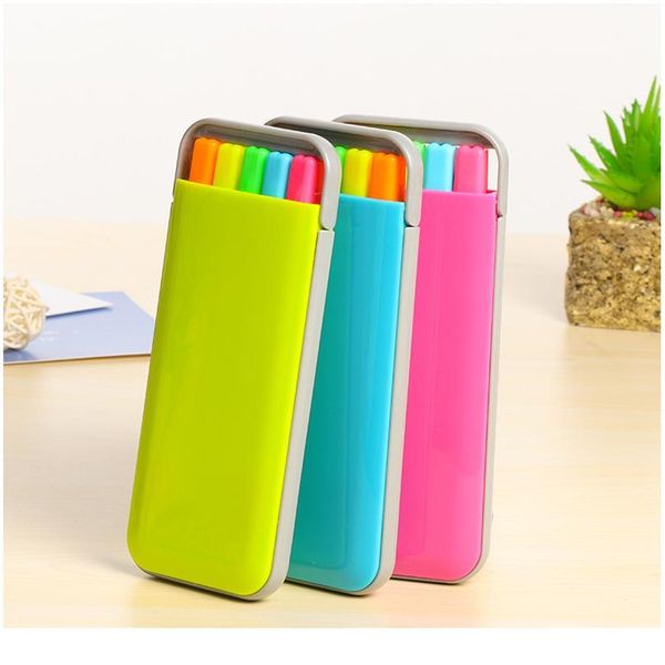 

5 colors/box cute colorful highlighter set with pen box for students gifts kawaii fluorescent marker pens office school qylmvh