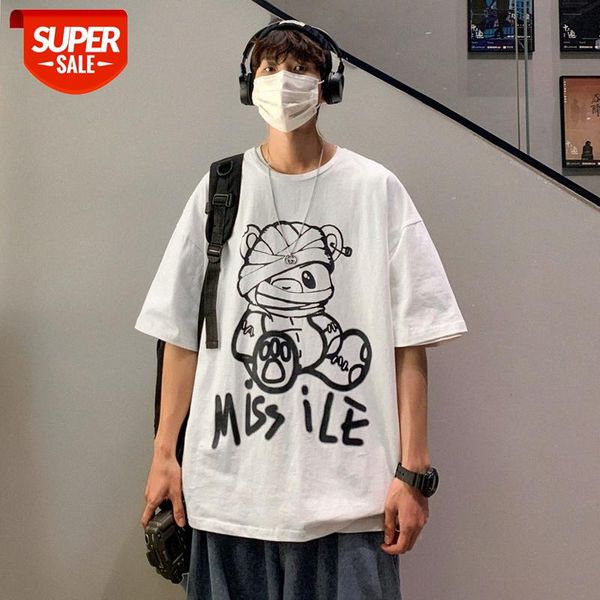 

large size t-shirt men's loose round neck printing casual shirt hong kong style youth short-sleeved #px7f, White;black