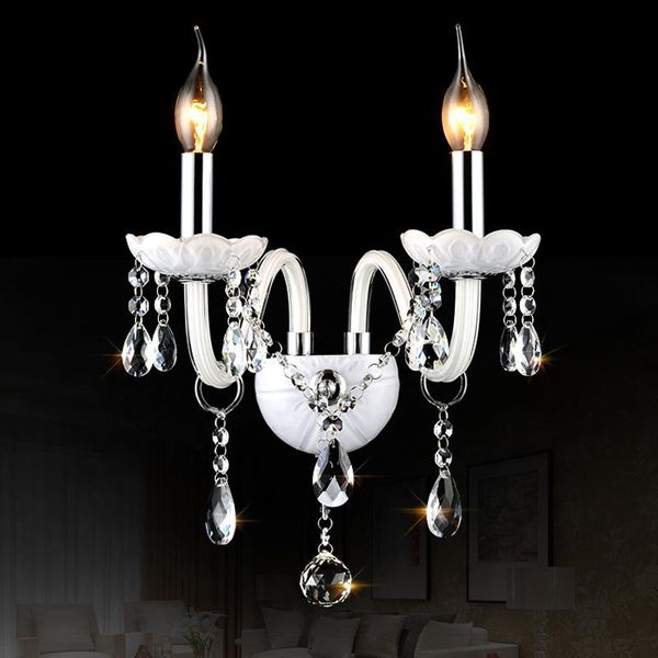

wall lamp 2 shade fashion white lamps bedside led crystal lights luxury fabric cover lampshade e14 indoor lighting aisle