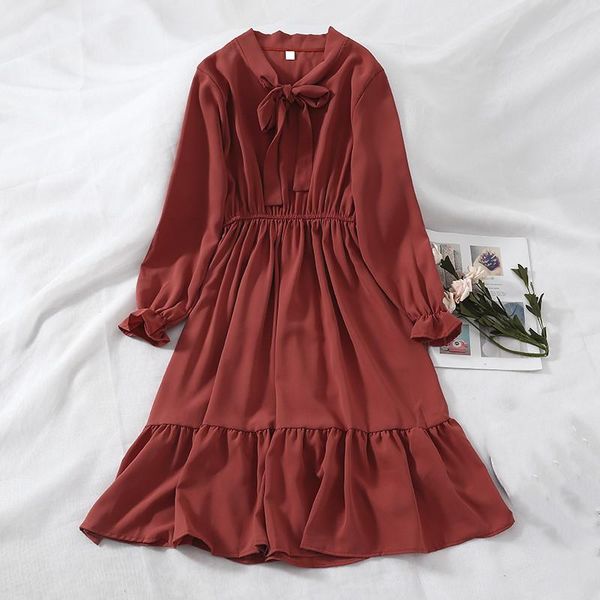 

casual dresses korean women bow a-line dress female butterfly sleeve v-neck nice party lady lace elegant slim mid-calf vestidos, Black;gray