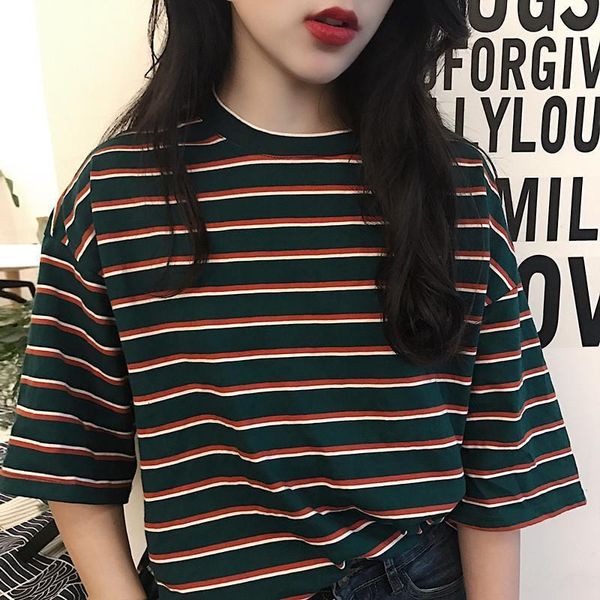 

summer fashion t-shirt women korean ulzzang harajuku loose striped short sleeve t-shirts woman casual tshirt top, White