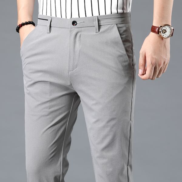 

2021 summer new men's thin casual classic style fashion slim gray trousers male brand clothes 04yl, Black