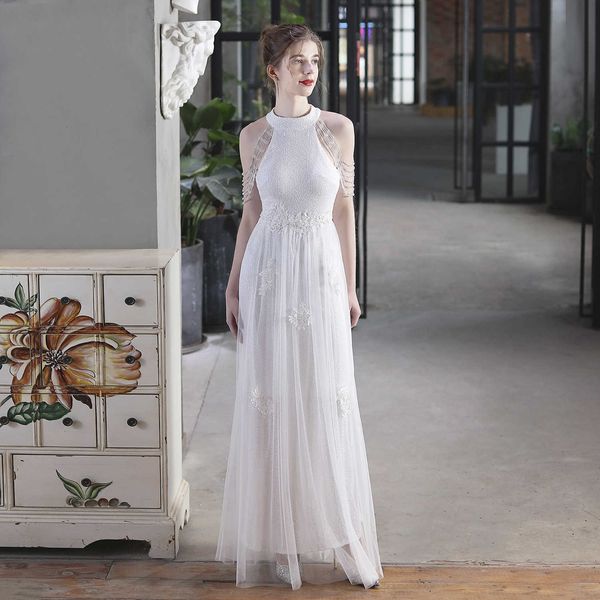 

luxury party evening dress 18672# bead mh toast bride's long thank-you banquet cht wrap model exhibition, White;pink