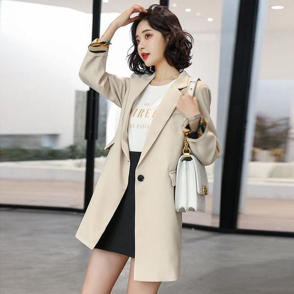 

women's suits & blazers jacket slim solid color single button long blazer casual printed long-sleeved office suit, White;black