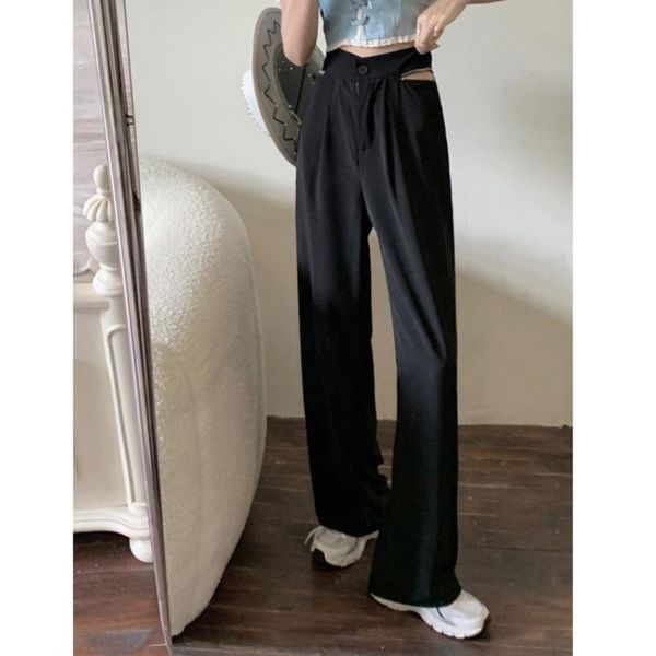 

women's pants & capris casual children 2021 thin french loose black wide leg high waist slim straight spring and autumn, Black;white