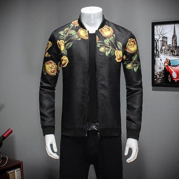 

men's jackets bomber jacket men fashion nice spring print casual stand collar slim fit windbreaker mens coats 6xl-m, Black;brown