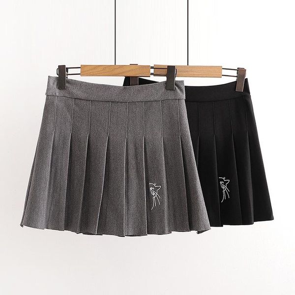 

skirts cute cat embroidered pleated skirt 2021 style women's high waist overskirt black a- line vintage kawaii
