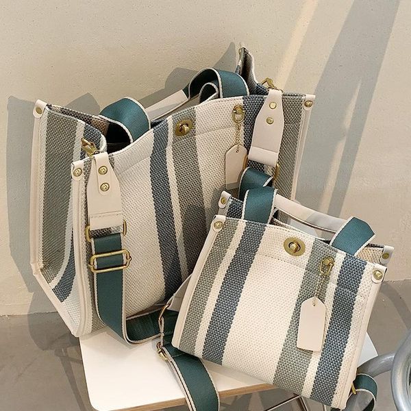 

evening bags fashion striped canvas women shoulder bag big capacity shopper for casual wide strap handbag women's commute tote