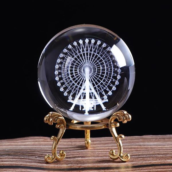 Novidade Itens 60mm Cristal Ferris Wheel Ball 3D Laser Gravado Modelo Miniatura Esfera De Vidro Craft Globe Decoração de Casa Ornamento Presente