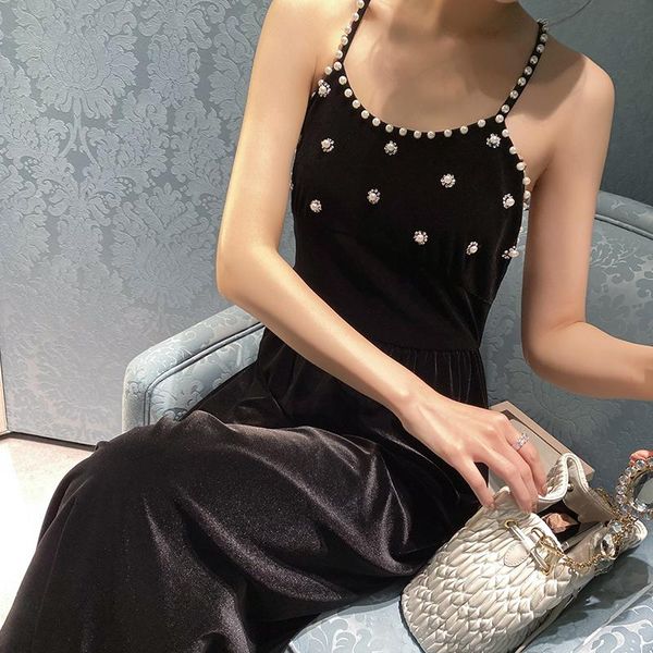 

casual dresses autumn winter vintage diamond beading velvet strap dress women off the shoulder slim high waist party a-line, Black;gray
