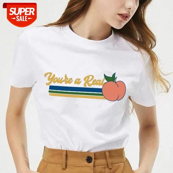 

sunfiz YF Peachy Cute Fruit Tees You're a Real Peach Funny Printed T Shirt Women Short Sleeve Cotton Street Style Printing Tees #bW1y, White
