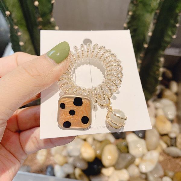 

hair accessories fashion telephone line haircircle polka dot pearl band rhinestone woman girl rubber scrunchies