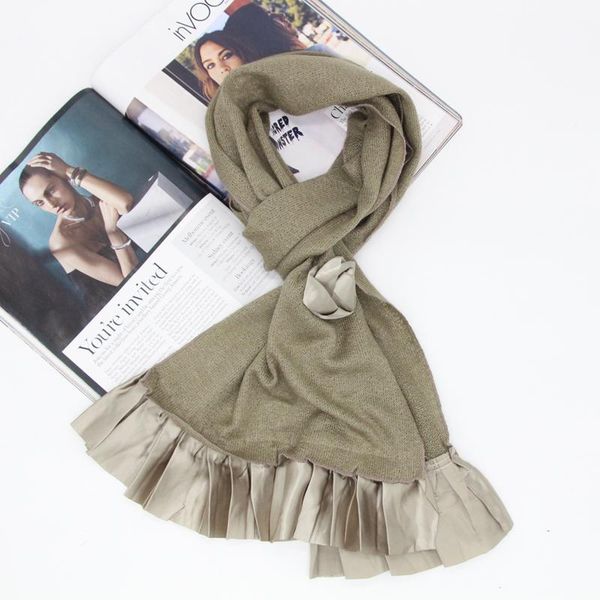 

scarves designer lightweight acrylic women winter autumn scarf warm neckwear with satin flower ruffle foulard bandana wrap ll171021, Blue;gray